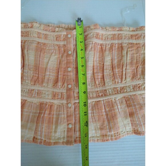 American Eagle sz XL Tube Top Strapless Smocked Cotton/Linen orange yellow plaid - Picture 3 of 8